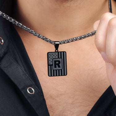 Man Necklace - Initial Necklace - Military Letter Necklace - Mens Chain Necklace Necklace Brother & Sisters